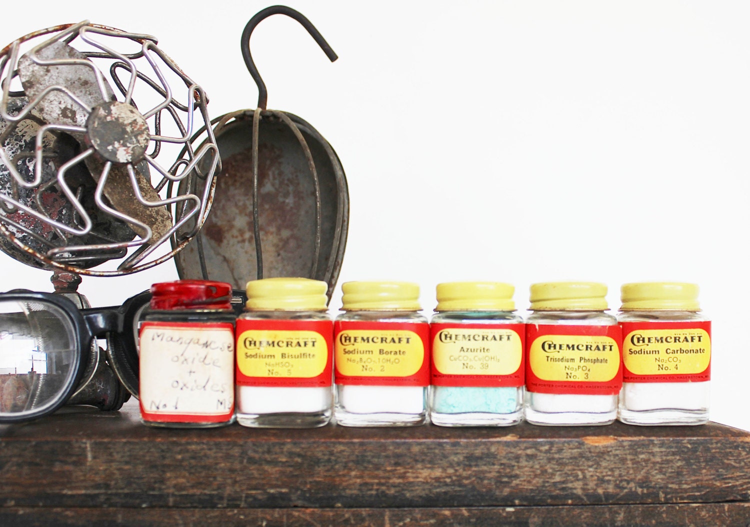 Chemistry Leftovers - Vintage 1930s Chemistry Lab Glass Jars - Chemicals - Collection - Science - Studio - Home Decor - Yellow - Red