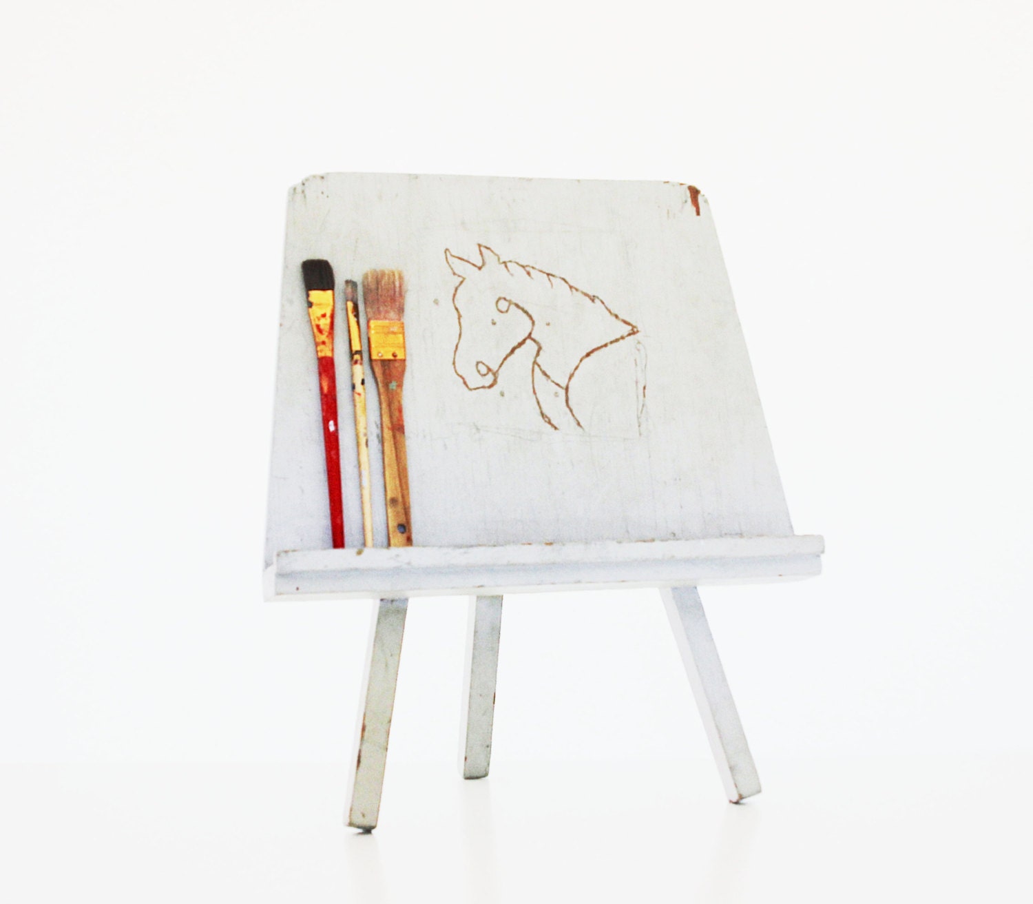 A Horse of Course - Vintage Wooden Easel - Children - Kids - Artist - Western - Gray - Supplies - Home Decor - Country - Animal