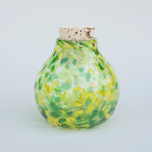 Speckled Jar - Green and Yellow - Handblown Glass - Colorful and Fun