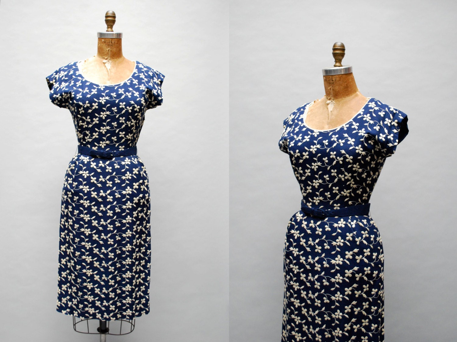 vintage 1950s floral embroidered dress