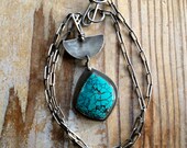 Turquoise and Sterling Silver Half Moon Rustic Nomad Necklace