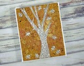 Original Collage Book Art Small Gold Tree Mixed Media