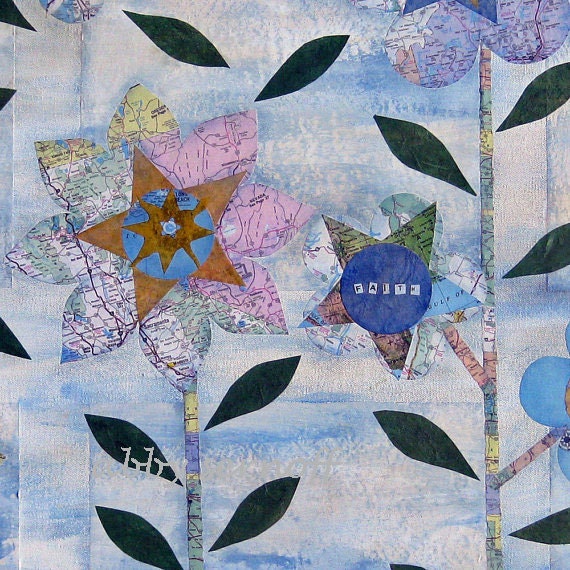 Map Art Large Original Mixed Media Collage