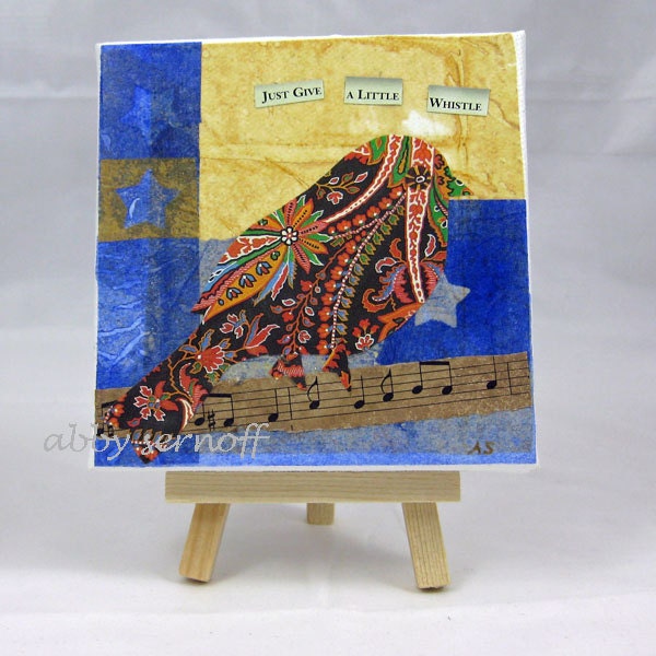 Bird Art Collage Original Mixed Media with Mini Easel