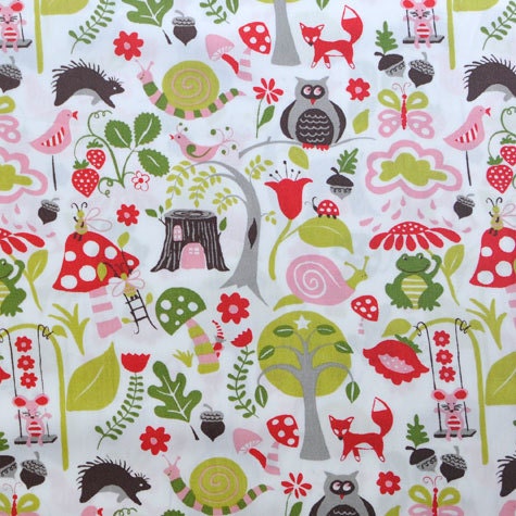 Wonderland Pink - Fox Hollow - Organic Designer Cotton - Monaluna Fabrics - Baby Girl Organic Fabric - 1 yard