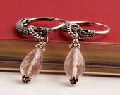 Rose Quartz Sterling Silver Dangle Earrings. For Her. Natural gemstone jewelry. Handmade in Toronto.  January Birthstone Gift.