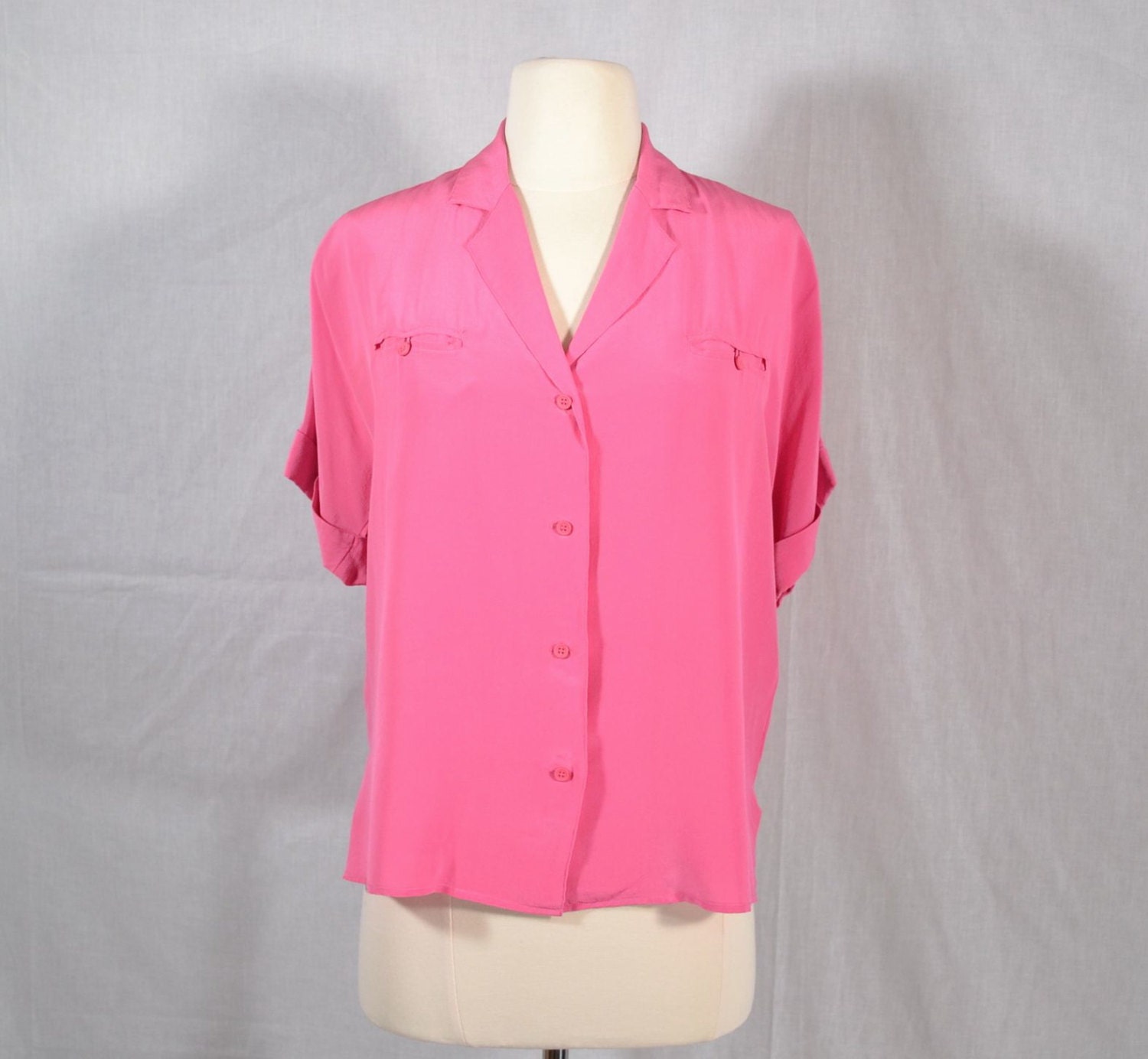 Vintage Pink Silk Blouse Halston III - Small to Medium