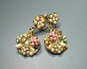 Vintage Art Deco Dangle Earrings - Dainty - Pearls - Flowers - Beaded - Pastels - 1930s