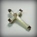 Small Antique Victorian Cross - Pendant - Brooch - Mother of Pearl - Gold Filled - Leaf - 1870s