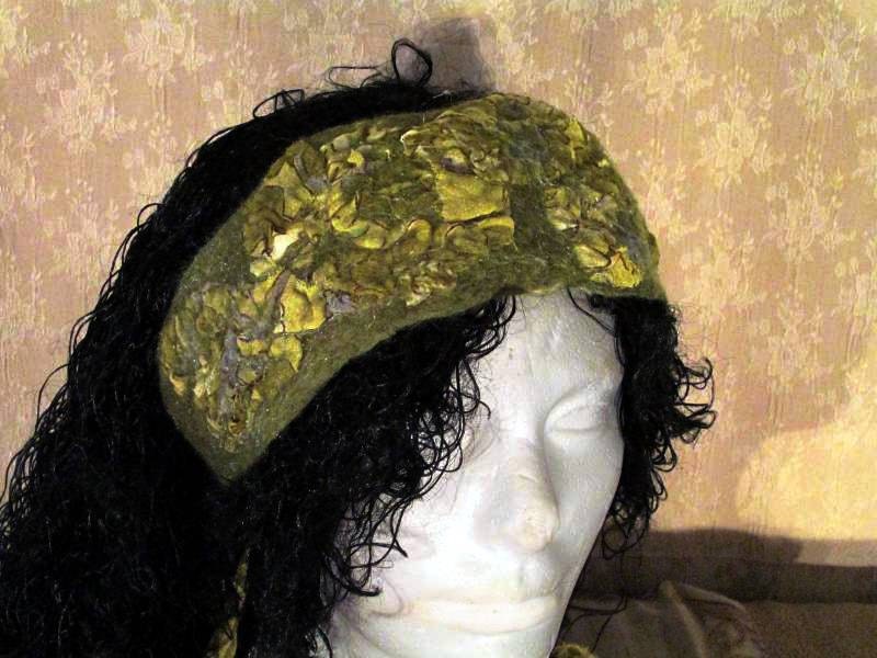 Emerald Isle ooak Nuno Felted Headband cuff Neck warmer - Handmade felt Accessories - Sparkle - Repurposed Upcycled Eco Fashion
