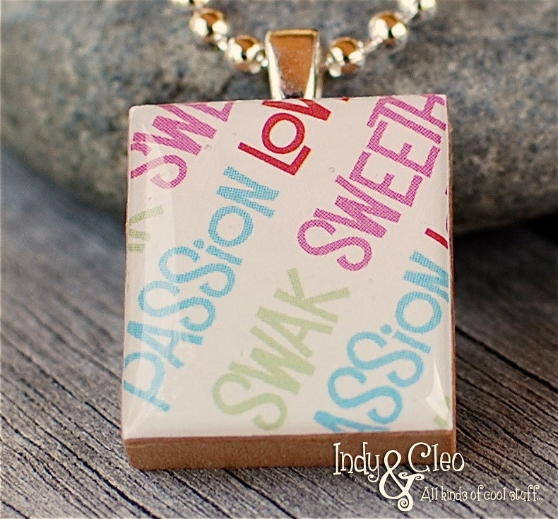 Love Words No.6 PASSION SWAK SWEET Kids Handmade Scrabble Tile Art Pendant Charm Jewelry Necklace