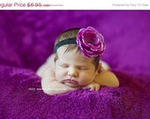 SPRING SALE Baby Headband - Newborn Headband - Baby Girl - Infant Headband - Toddler - Purple Flower on Black Stretch Headband - Photograph