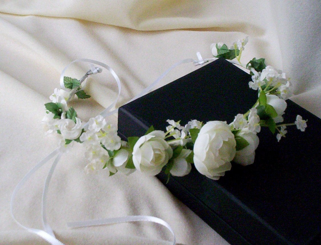 Romantic Wedding Accessories silk flower Hair Crown Bridal headpiece Ivory blossoms ranunculus shabby chic Bride headwreath hair headband