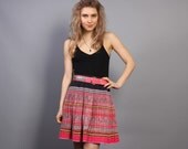 80s ETHNIC MINI SKIRT / Neon Micro Pleat Guatemalan Mini, xs-s