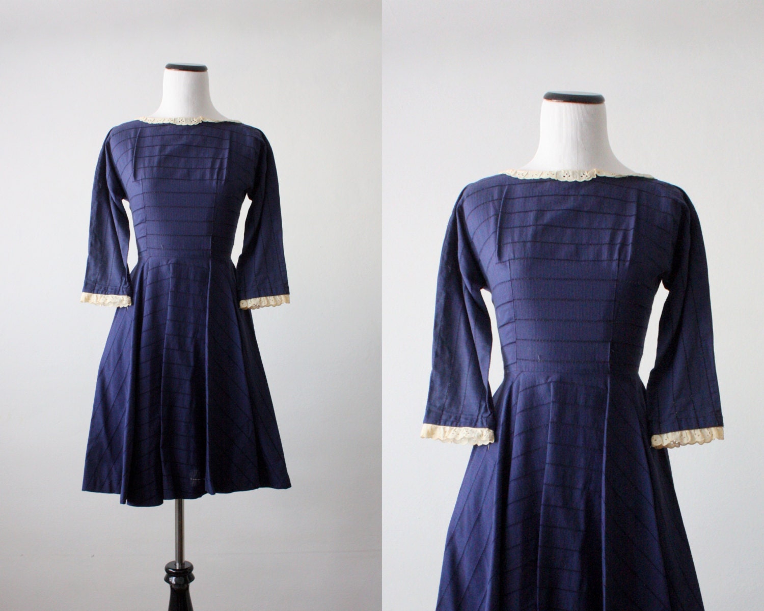 1950s dress - navy lace party dress