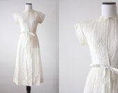 1950s dress - white eyelet wrap dress