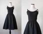 1960s dress - black eyelet party dress