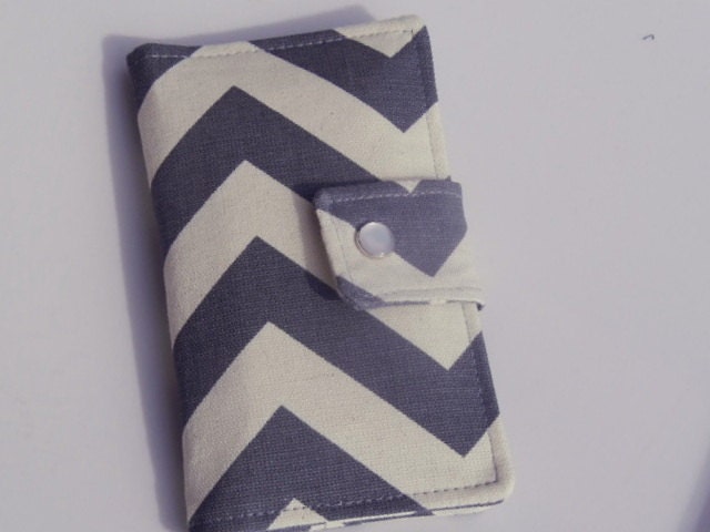 iphone Card Wallet - Cell Phone Case - Gray and Natural Chevron