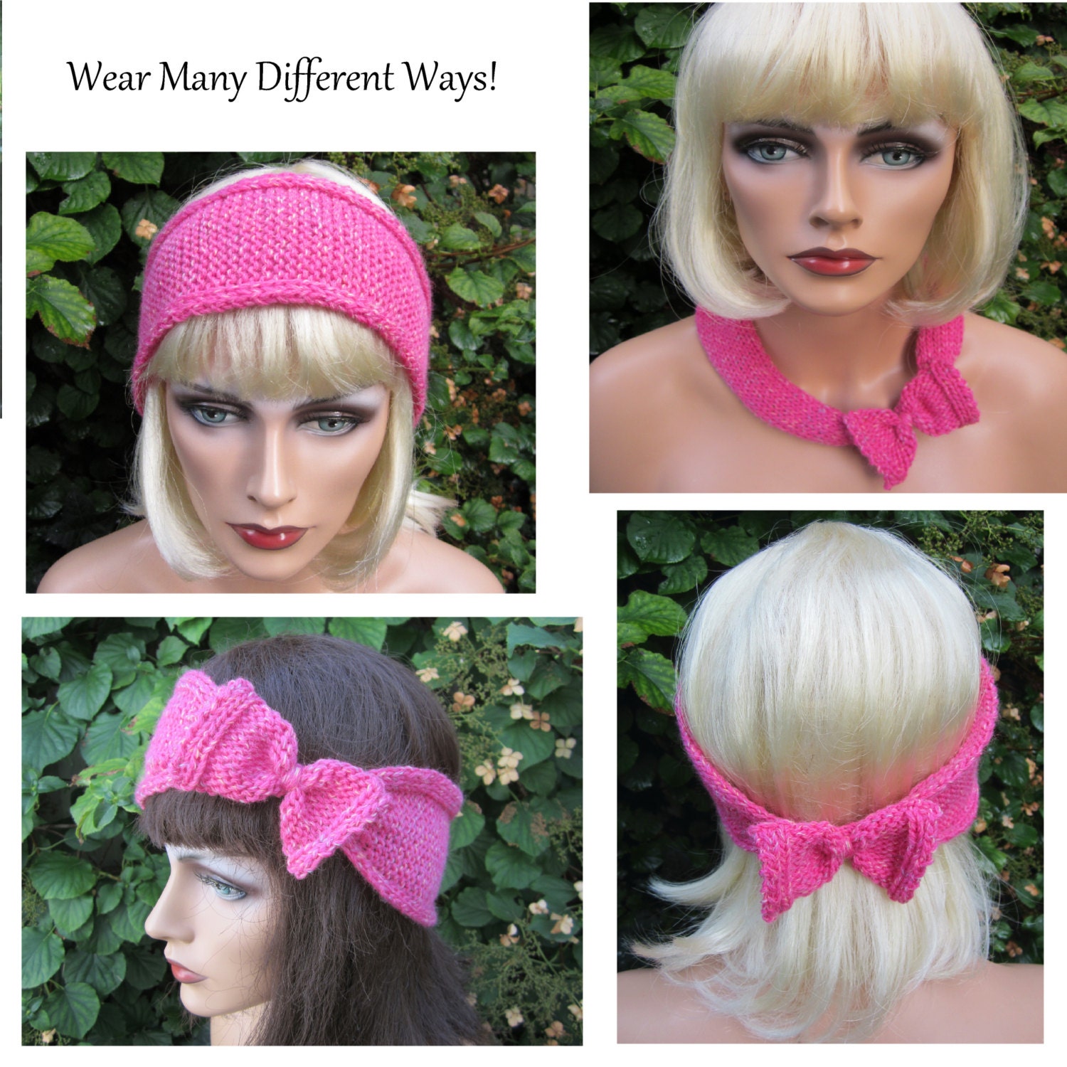 Flirty KNIT  Bow headband, Bow earwarmer  - 100% Wool