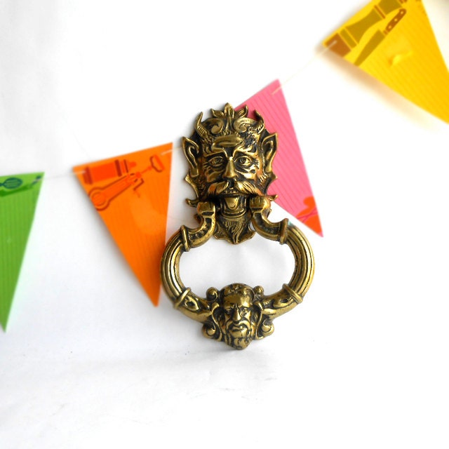 1960s Heavy Brass Devil Door Knocker