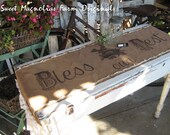 Burlap Table Runner - "Bless Our Nest" - Farmhouse -Muslin and Vintage Lace Ruffles -  By:Sweet Magnolias Farm