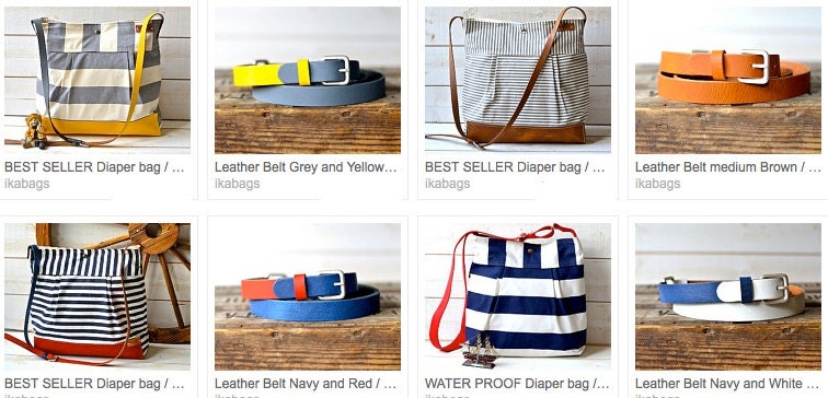 BEST SELLER Diaper bag / Messenger bag STOCKHOLM Navy blue and white geometric nautical striped  Leather / Featured on The Martha Stewart