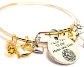I love you to the moon and back Cuff  Bracelet two tone  with Crystal beads Silver and Gold Free shipping