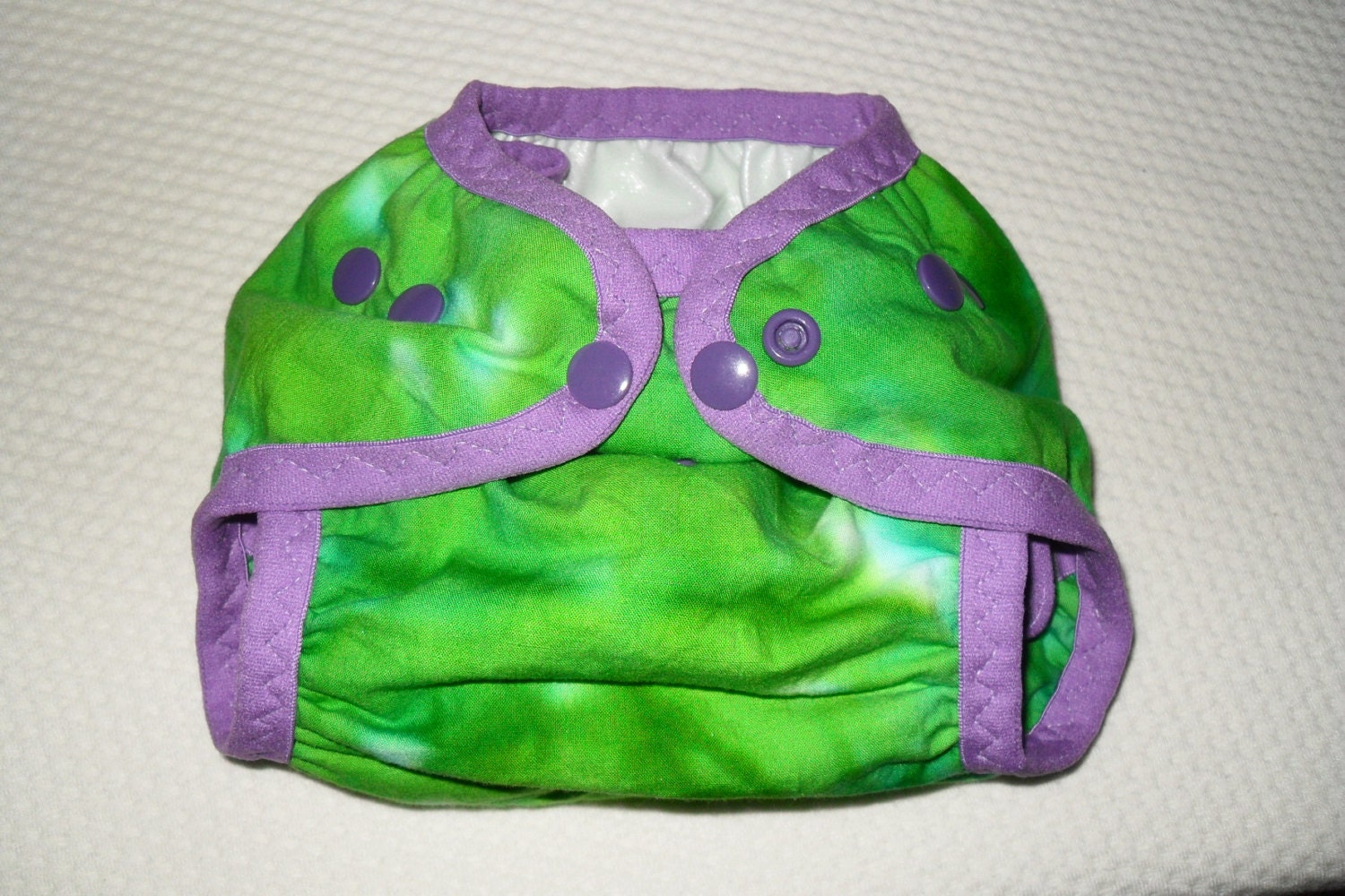 Green Tie Dye one size AI2 Diaper Cover with purple FOE