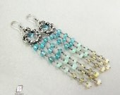 Sterling silver and gemstone ombre tassel earrings, long chandelier earrings