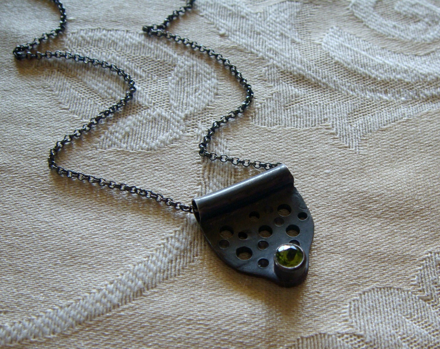 Forkish - Upcycled sterling silver fork and peridot oxidized necklace, handcrafted artisan jewelry by jewelrybyfrancine on etsy