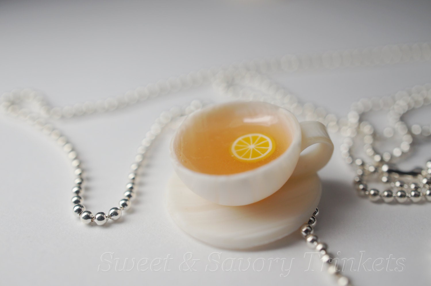 Cup of Tea Necklace, Miniature Food Jewelry, Polymer Clay Food Tea Party Necklace