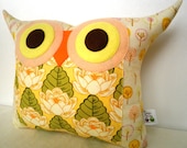 Orange/ yellow/ green /gift under 25 /room decor  /Amy Butler fabric /Pond Lily owl pillow/Ready to ship