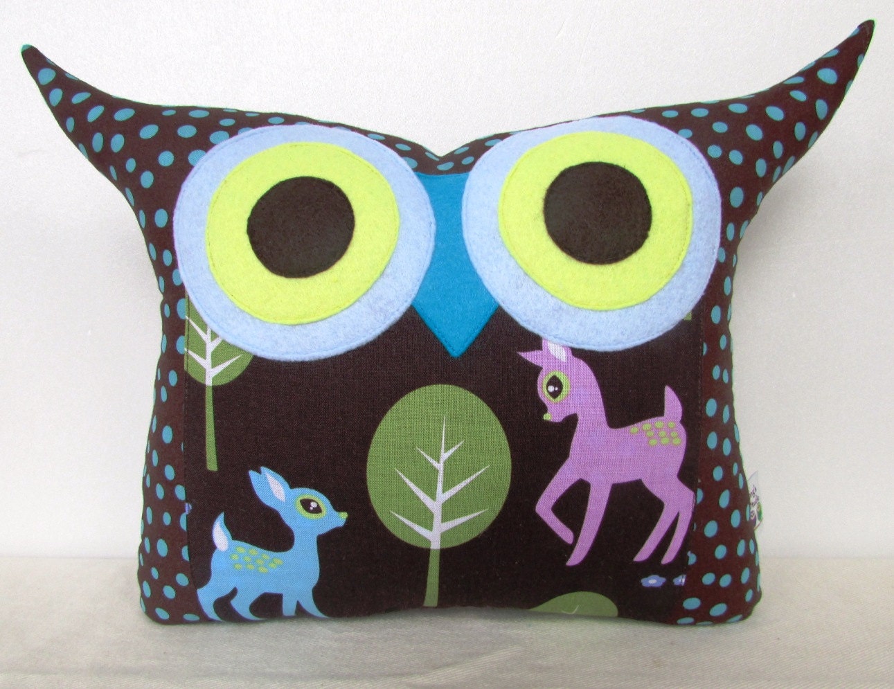 Super SALE /Black/ blue dots/ animal print/ Animal Garden owl pillow/Ready to ship