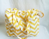 READY TO SHIP - Chevron diaper bag with zippered closure - Yellow chevron baby bag - zig zag medium weekender