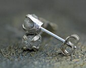 Silver Rough Diamonds in Textured 14k White Gold Post Earrings