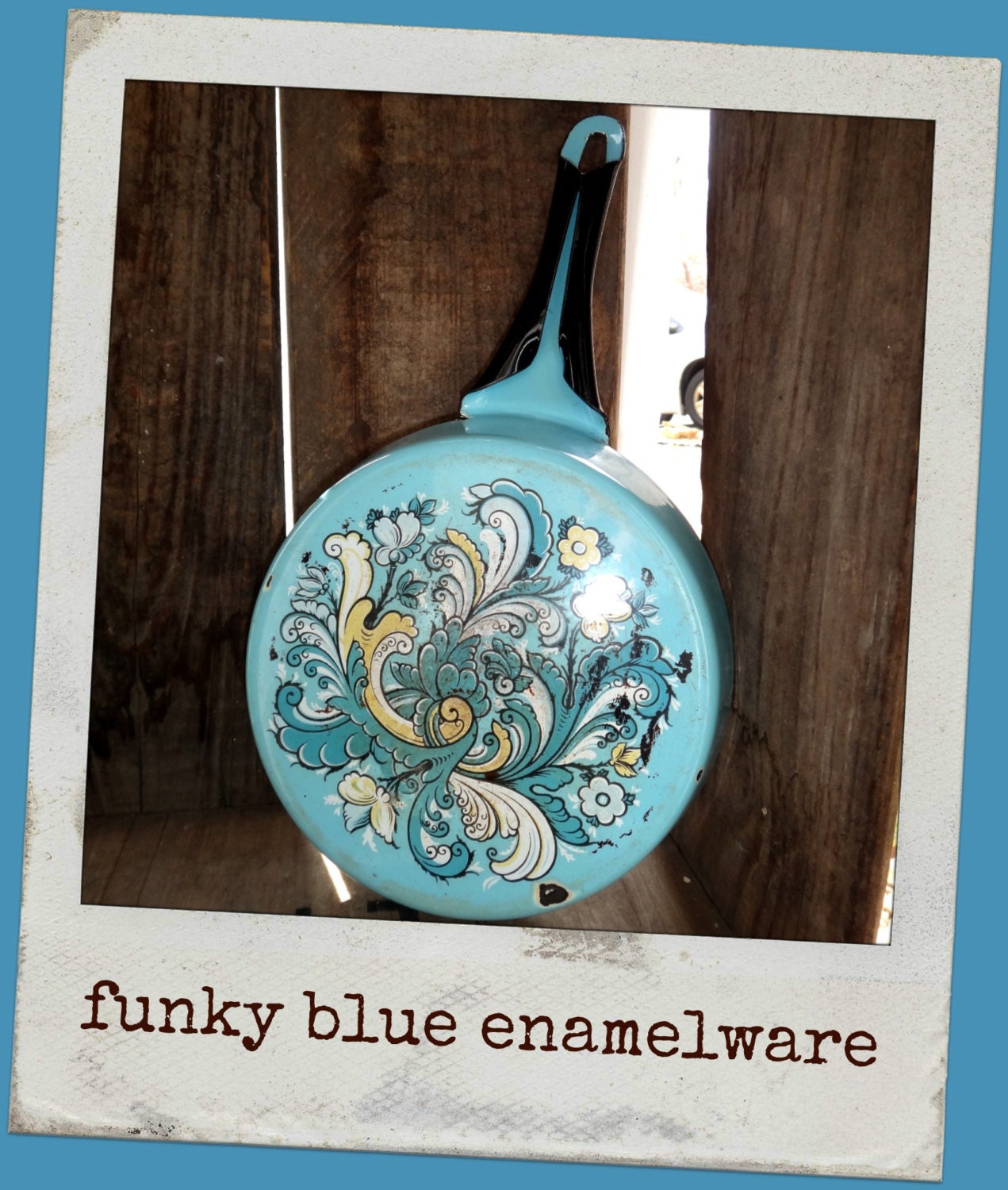Vintage Blue Swirl Euro Enamelware Pan