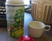 Vintage 1962 Metal American Thermos With Farm Scene from Rustysecrets