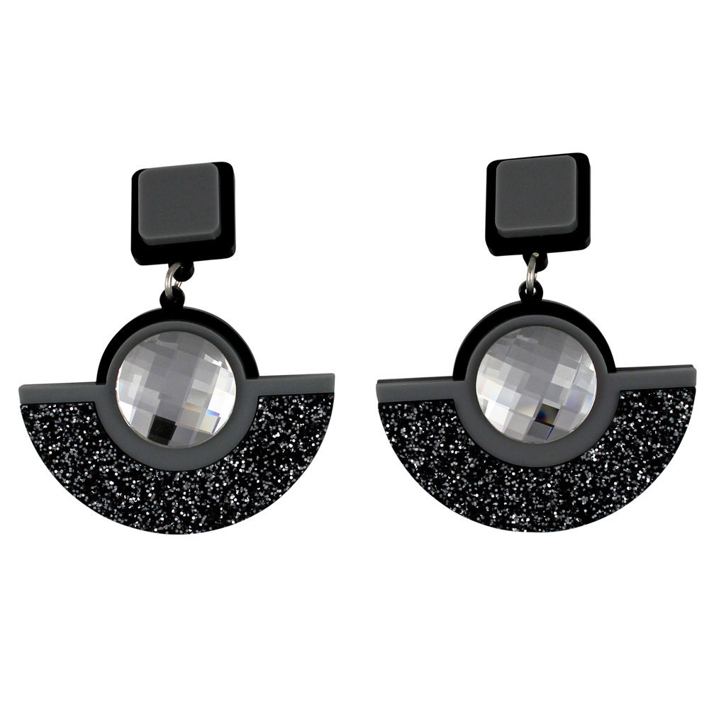 Saturn perspex earrings clear Swarovski crystals