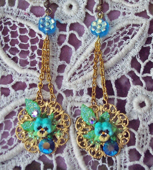 Pansy Blue Exuberance - Hand-Sculpted - Swarovski Crystal Earrings