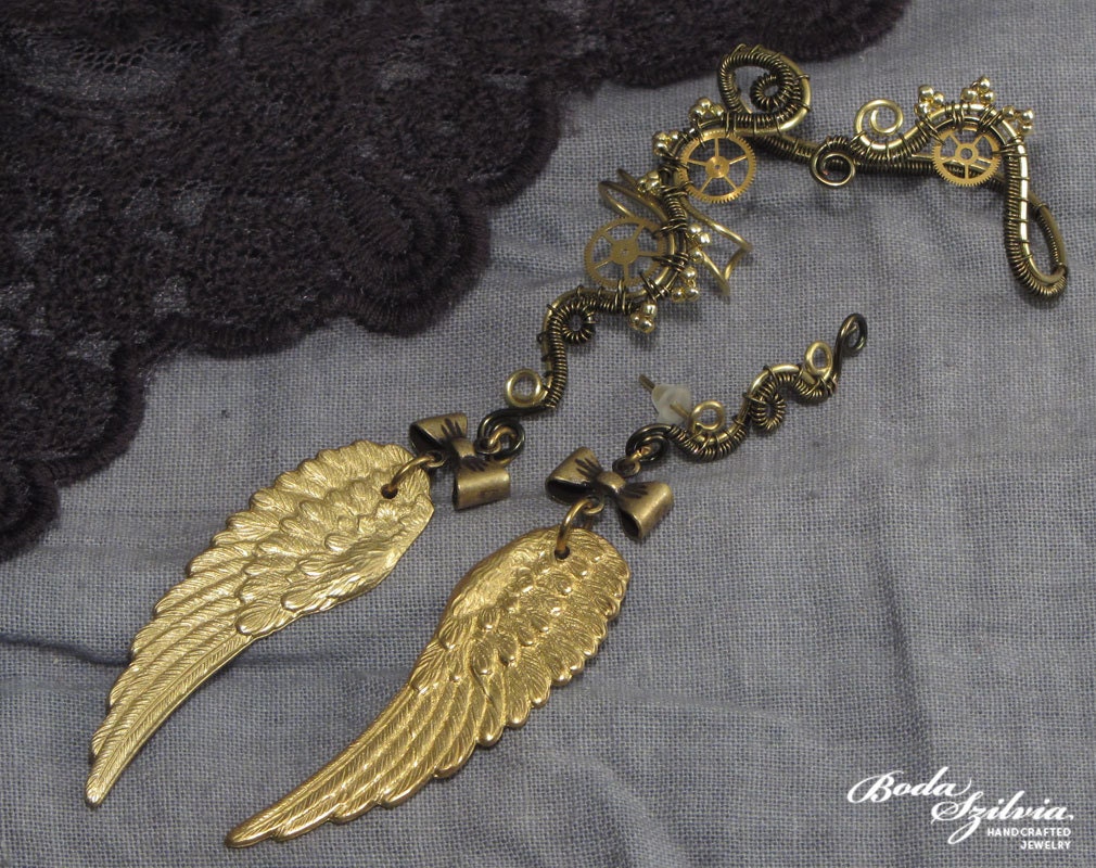 WINGS - steampunk ear wrap - copper and bronze
