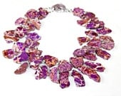 STATEMENT Necklace -Purple Imperial Jasper CHUNKY Slab Cluster Unique freeform Gems with accenting Crystal Tribal Necklace by Mei Faith