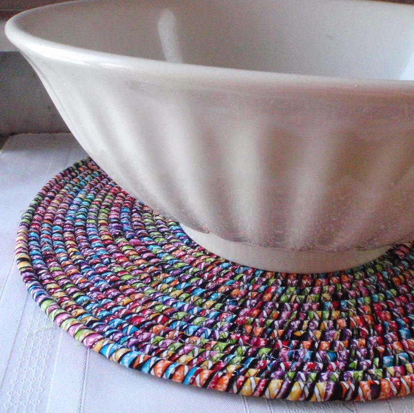 Stained Glass Coiled Mat, Chair Pad, Hot Pad, Trivet, Placemat - EXTRA LARGE ROUND
