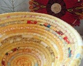 Coiled Fabric Basket - Yellow Gypsy - Bohemian, Boho, Hippie, Colorful, Mother's Day, Cheerful, Handmade Fabric Bowl, Catchall