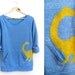 Yellow Dino HAND STENCILED Deep Scoop Neck Heather Artist Series Sweatshirt in Blue - S M L XL