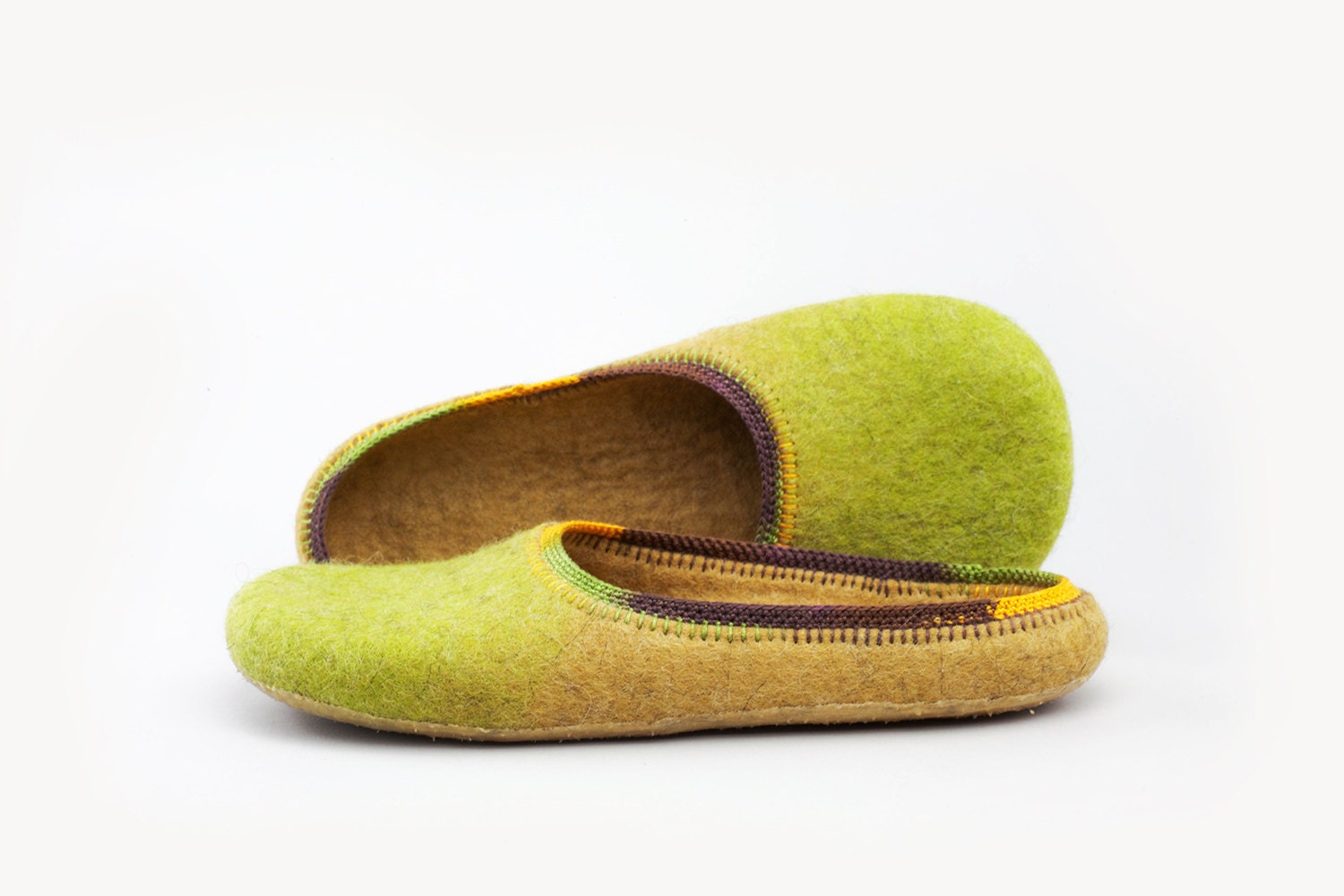 Green birch" Felted home slippers Handmade to Order
