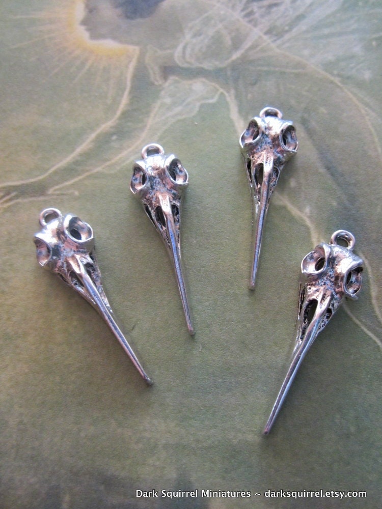 4 pc 3D Bird Skull Pendant 38mm X 12mm Tibetan Silver
