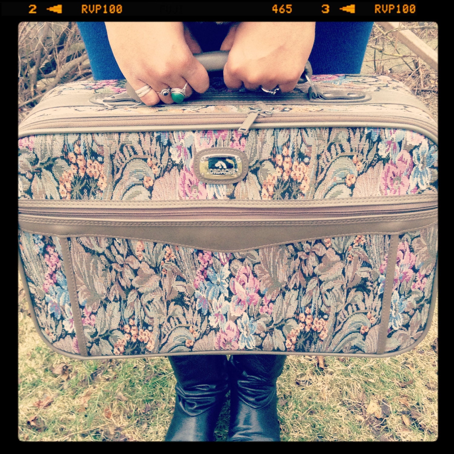 Vintage 90's JORDACHE Floral Tapestry Medium Size Suitcase Luggage Tote Carry On Bag
