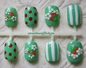 Japanese Nail Art- Strawberry Shabby Chic Press On Nails