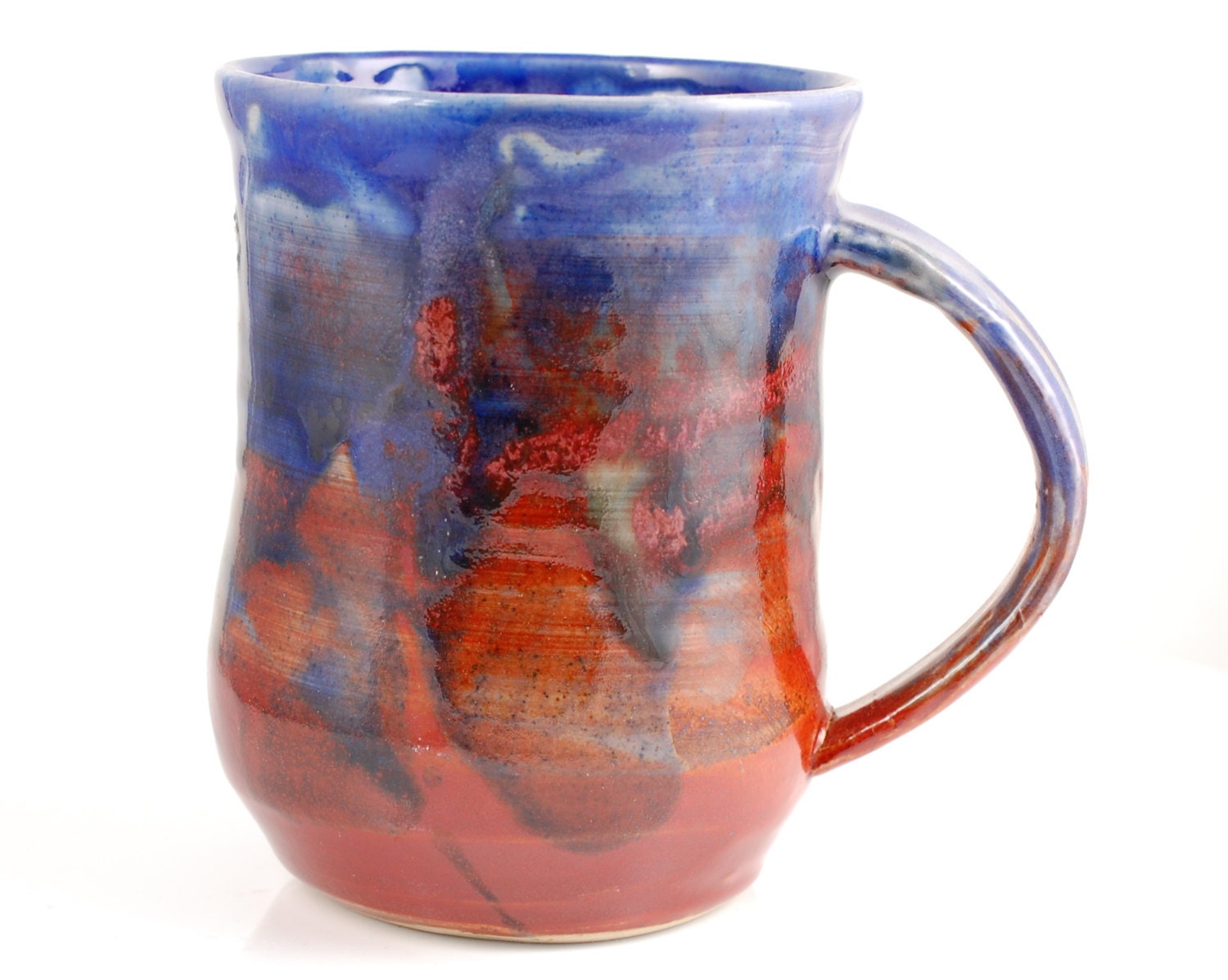 Tall 14 oz Royal Blue and Red Ceramic Mug
