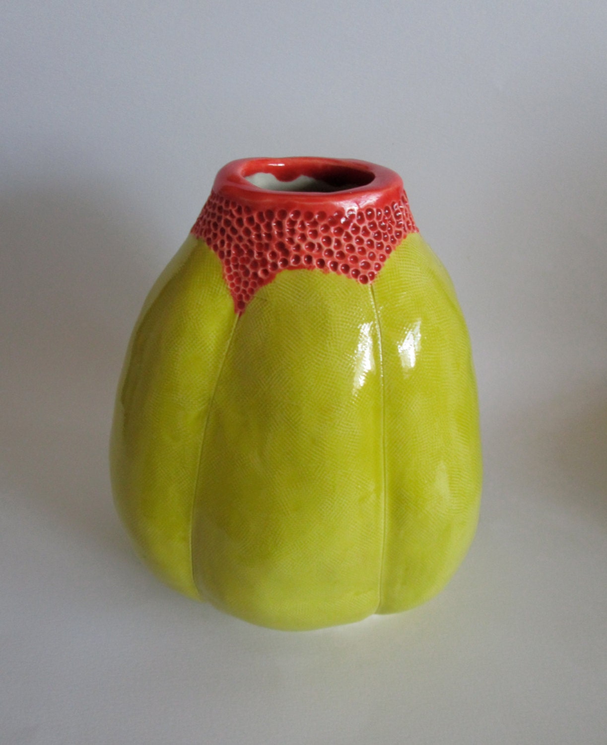 Large Chartreuse and Bright Orange Bloom Vase